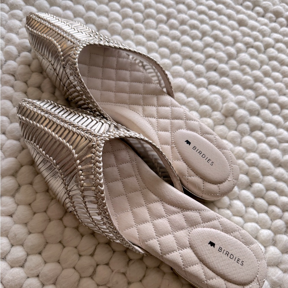 Birdies The Swan Gold Leather Mules Slides Size 9 - Picture 3 of 5
